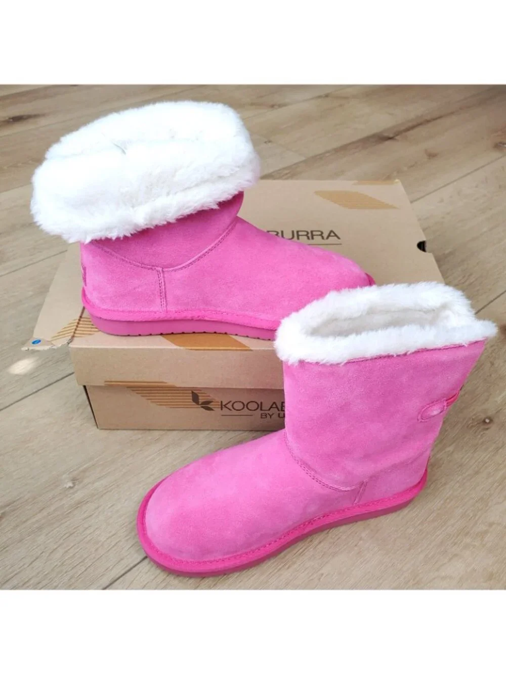 KOOLABURRA BY UGG Nalie Short Winter Boots Big Girls Size 4 Youth Pink Fur Lined